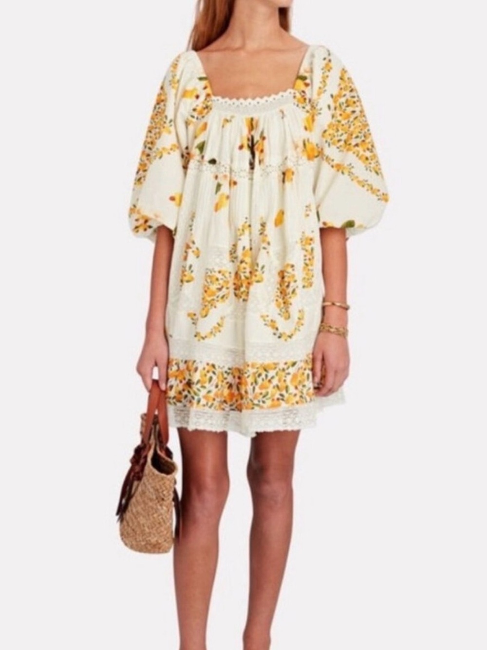 FARM Rio Cream Mini Dress with Yellow Floral Print